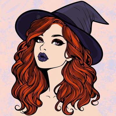realistic witch girl with wavy hair and lips