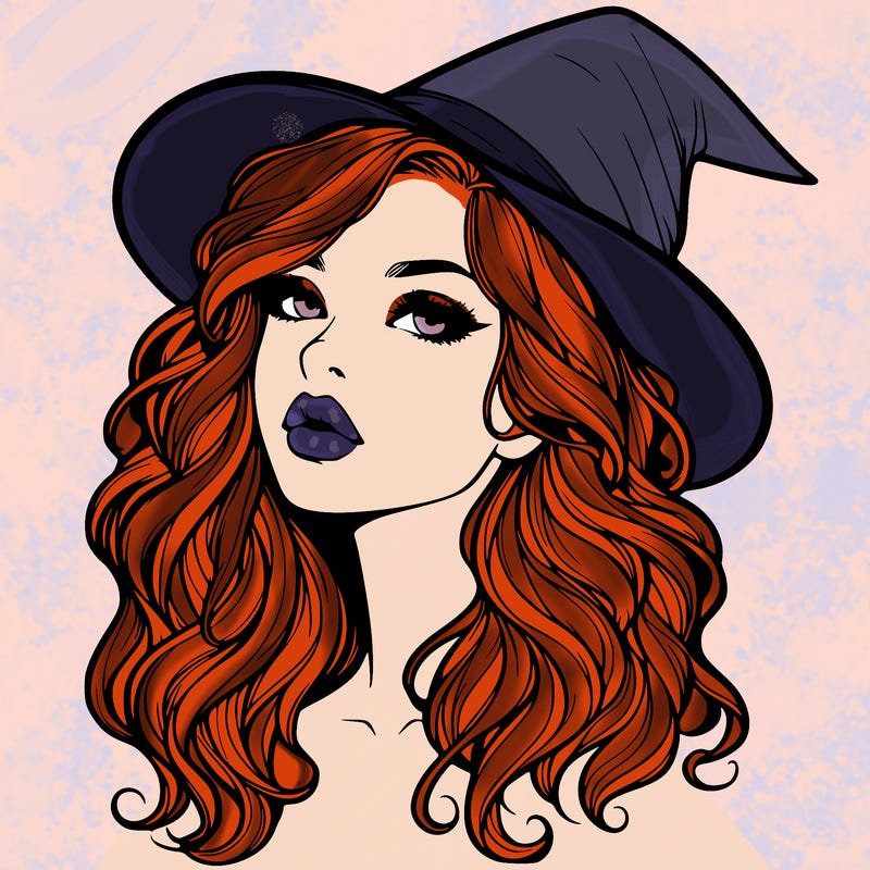 realistic witch girl with wavy hair and lips