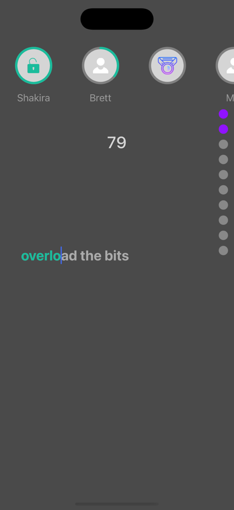 Typing game interface with hacker aesthetic showing a phrase to type and progress score