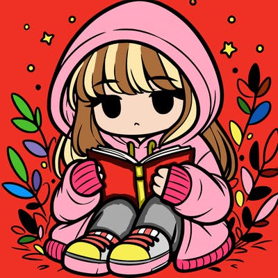 girl in oversized hoodie reading a book