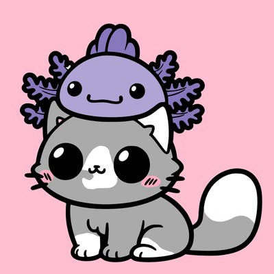 cat with axololtl hat