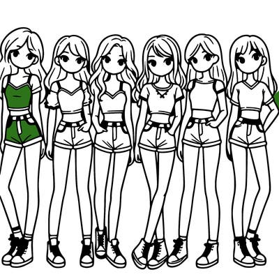 a group of girls wearing crop tops and shorts