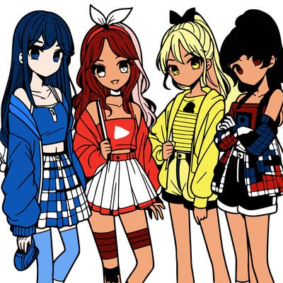 teen manga girls group of 4