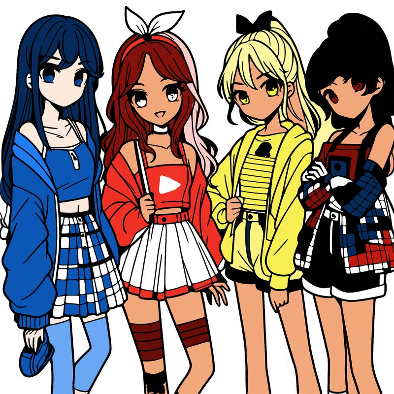 teen manga girls group of 4
