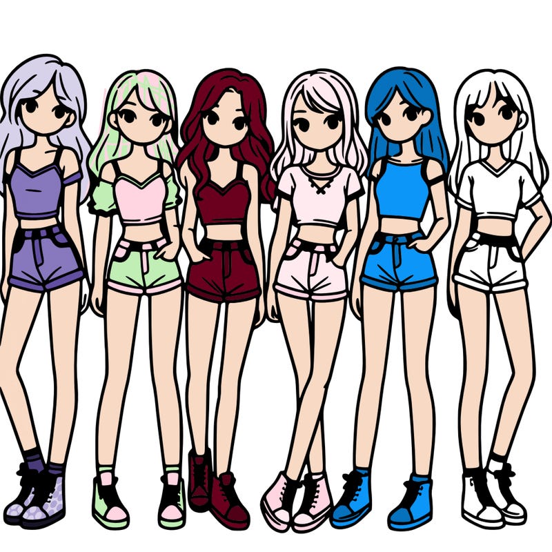 a group of girls wearing crop tops and shorts