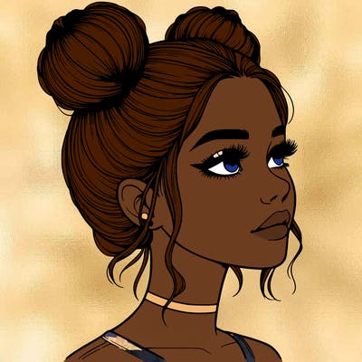 realistic girl with buns on the top of her head