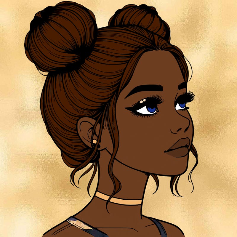 realistic girl with buns on the top of her head