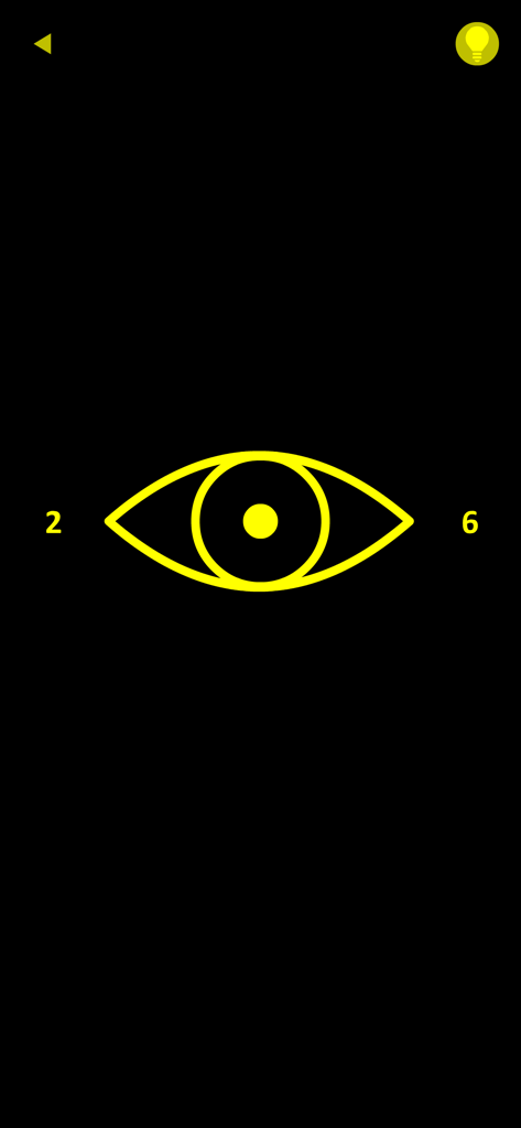 A minimalist logic puzzle from the game yellow showing a yellow eye icon and numbers on a black screen.