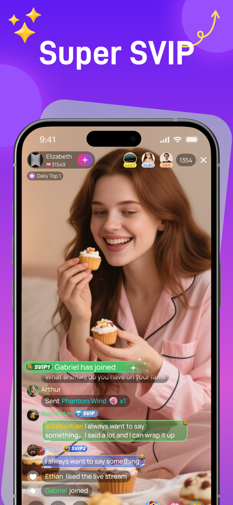 Kiti Live - A Stage to Shine - Kiti Live의 라이브 스트림으로, 여성 크리에이터가 웃고 있으며 시청자들의 인터랙티브 채팅 메시지가 표시됨