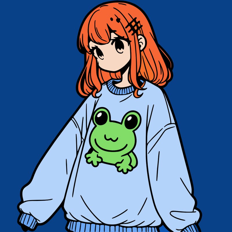 girl wearing frogging sweatshirt