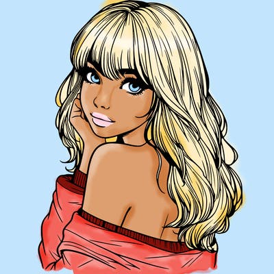 realistic girl with bangs looking over her shoulder