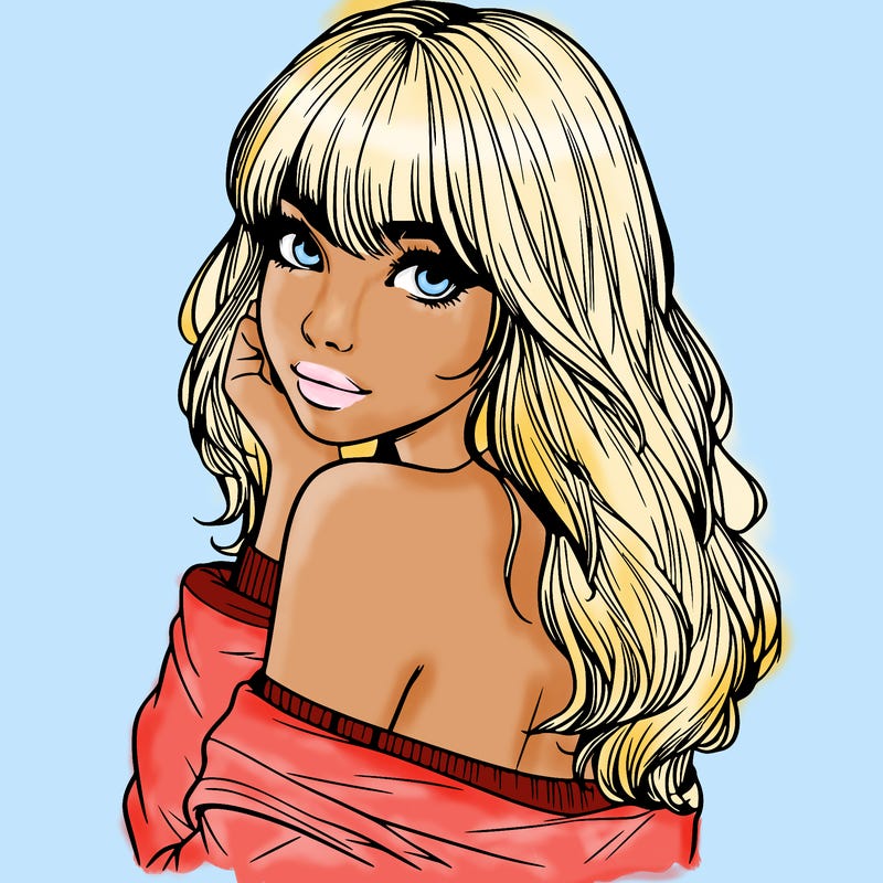 realistic girl with bangs looking over her shoulder