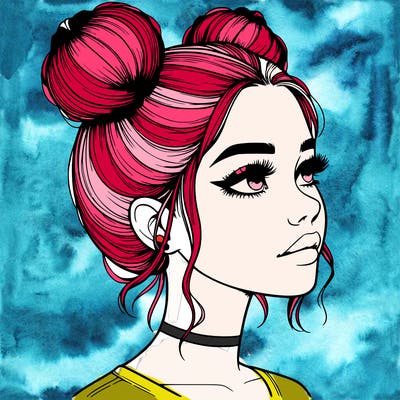 realistic girl with buns on the top of her head