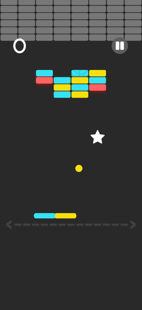 Gameplay of Color Switch featuring a yellow ball and colored blocks in an arcade mode