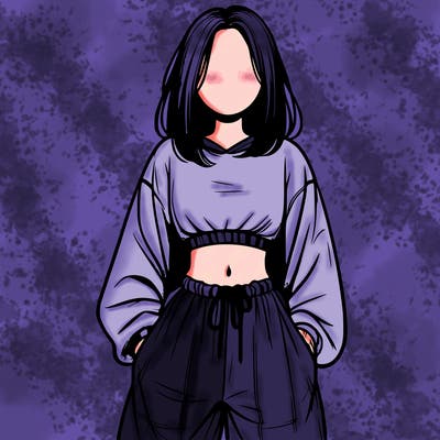 realistic girl faceless with baggy pants and a crop top