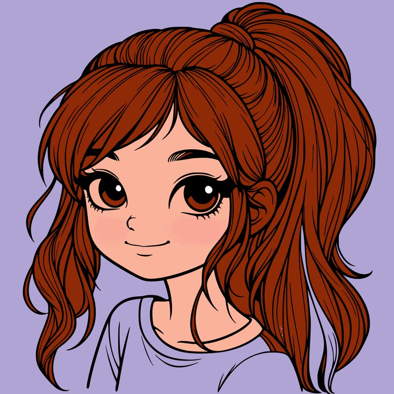 realistic girl with ponytail