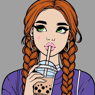 realistic girl with braided hair drinking boba