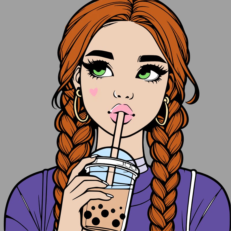 realistic girl with braided hair drinking boba