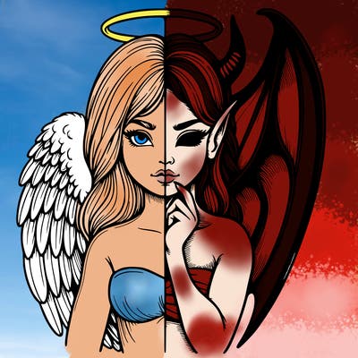 realistic angel half demon