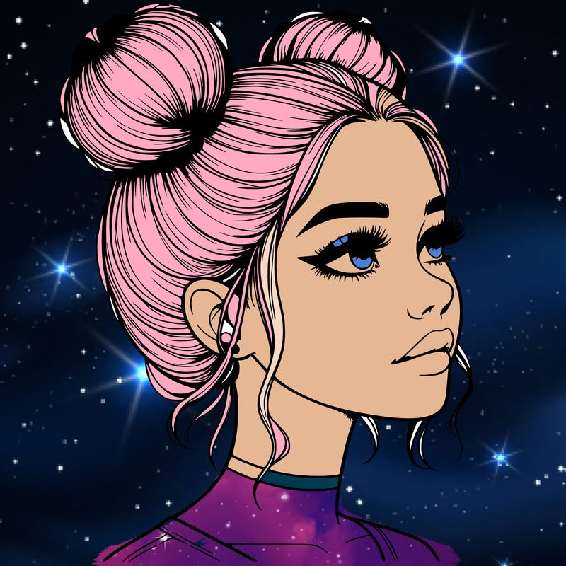 realistic girl with buns on the top of her head