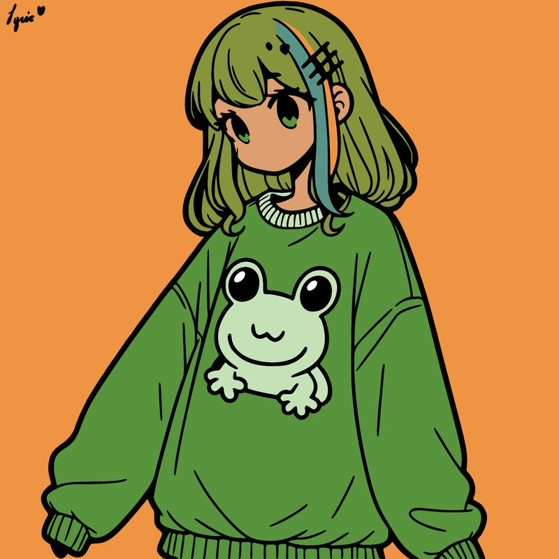 girl wearing frogging sweatshirt