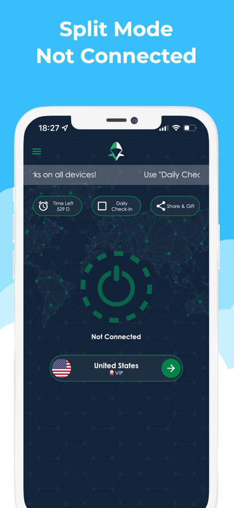 AHAspeed VPN - Fast & Secure - AHAspeed VPN mobile app dashboard showing the connection button and United States server selection
