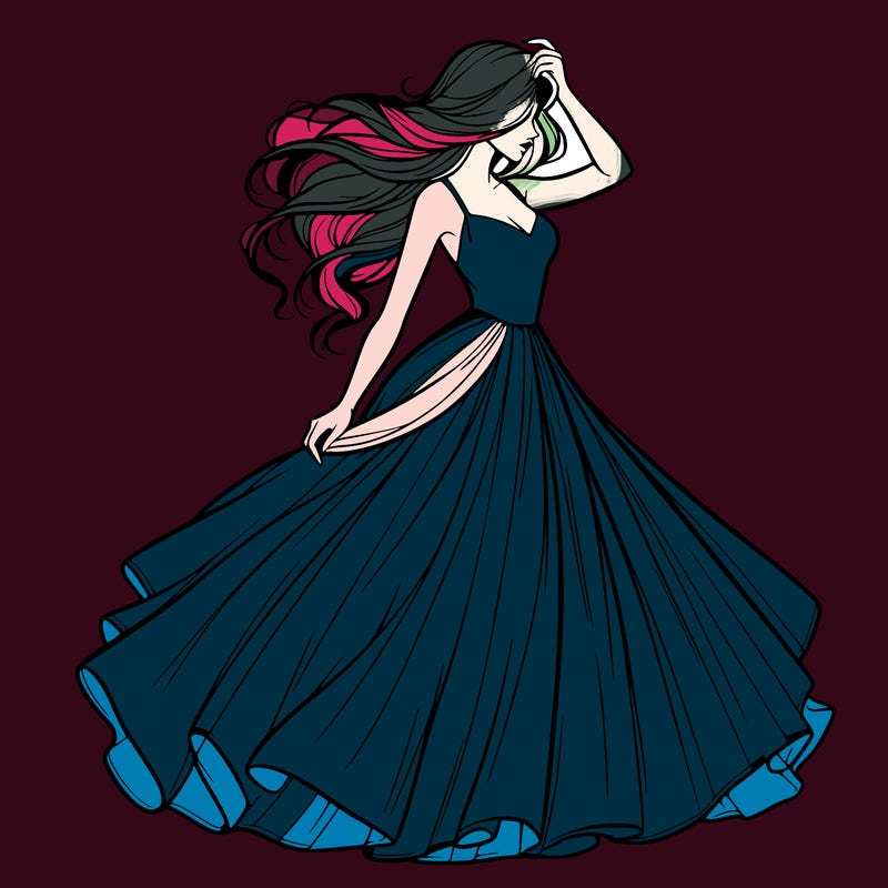 realistic woman with dress flowing in the wind