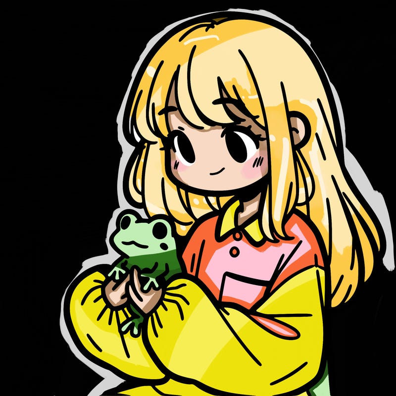 girl with long hair and a oversized shirt. and she is holding a frog