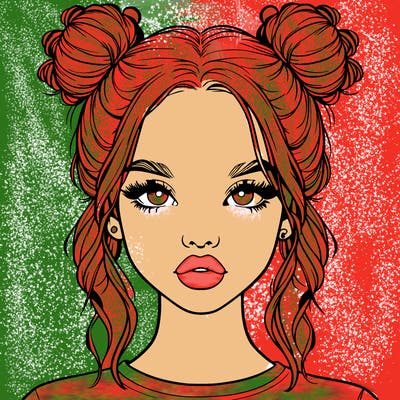 realistic girl with two buns in hair and lips