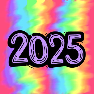 one line scrawled numbers sketch design “2025”