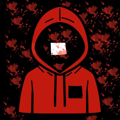 a person with non face waering a hoodie with a small triangle symbol