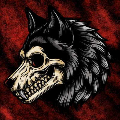 realistic wolf with skull face