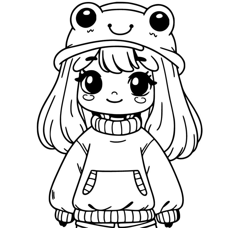 girl with frog hat and oversized jumper