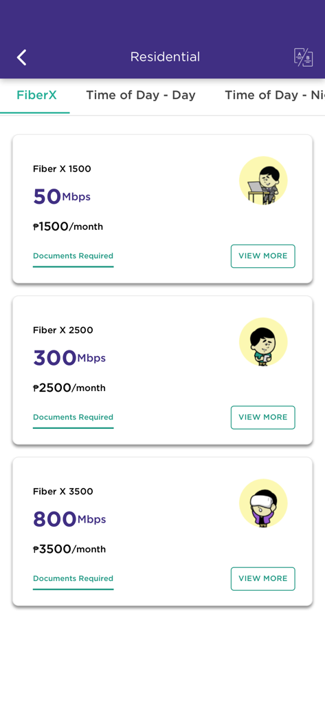 Converge GoFiber! - Converge GoFiber mobile app screen showing residential internet plans and prices