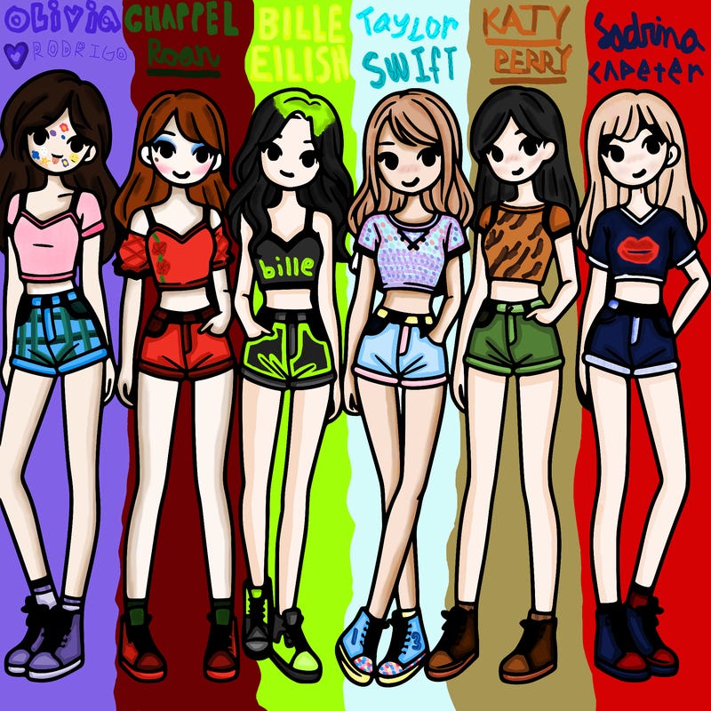 a group of girls wearing crop tops and shorts