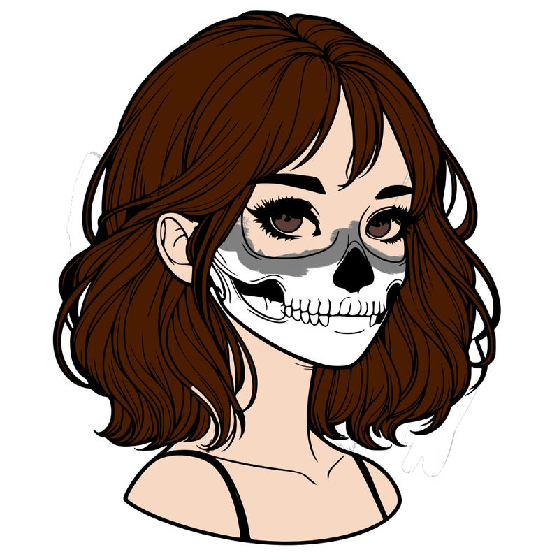 realistic girl with skull