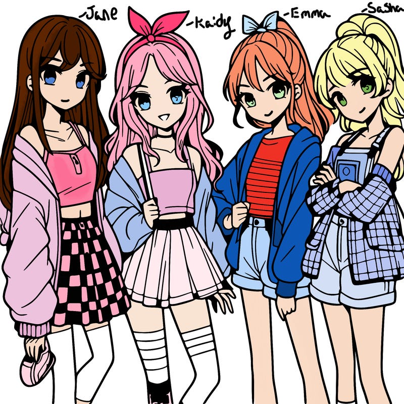 teen manga girls group of 4