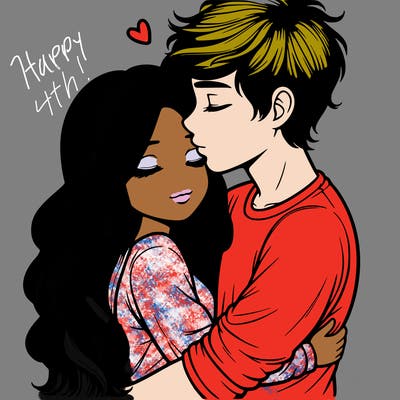 a realistic couple boy and girl hugging and kissing