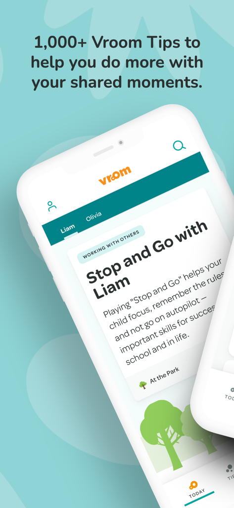 Vroom: Early Learning - Vroom Early Learning app screenshot showing daily brain building activities and tips for parents and children