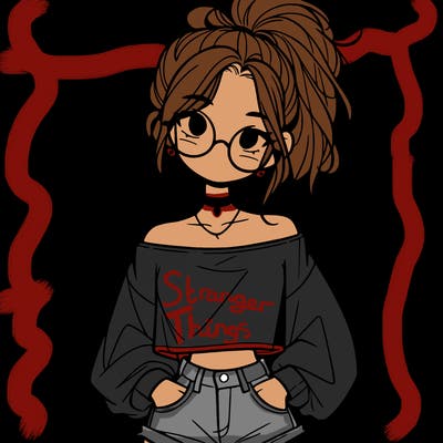 girl with a messy ponytail glasses a baggy crop top and jean shorts