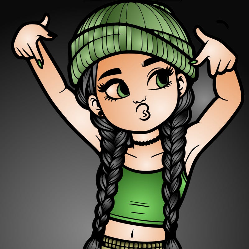 realistic teenage girl with braids and a beanie and crop top doing 🫶🏼