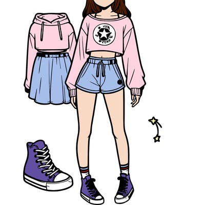 girl with high top converse, converse crop sweatshirt and converse shorts