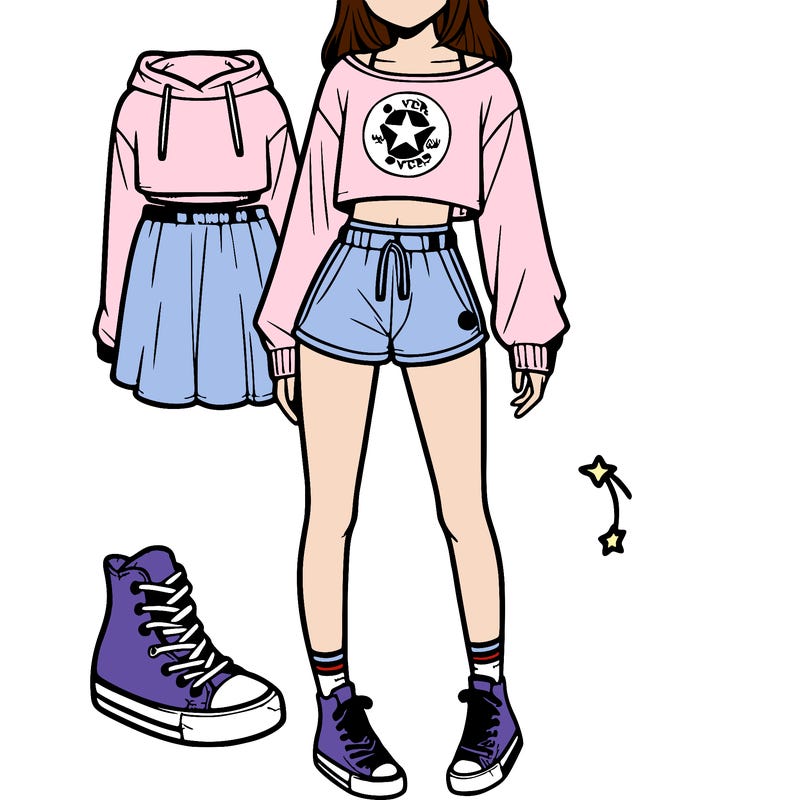 girl with high top converse, converse crop sweatshirt and converse shorts
