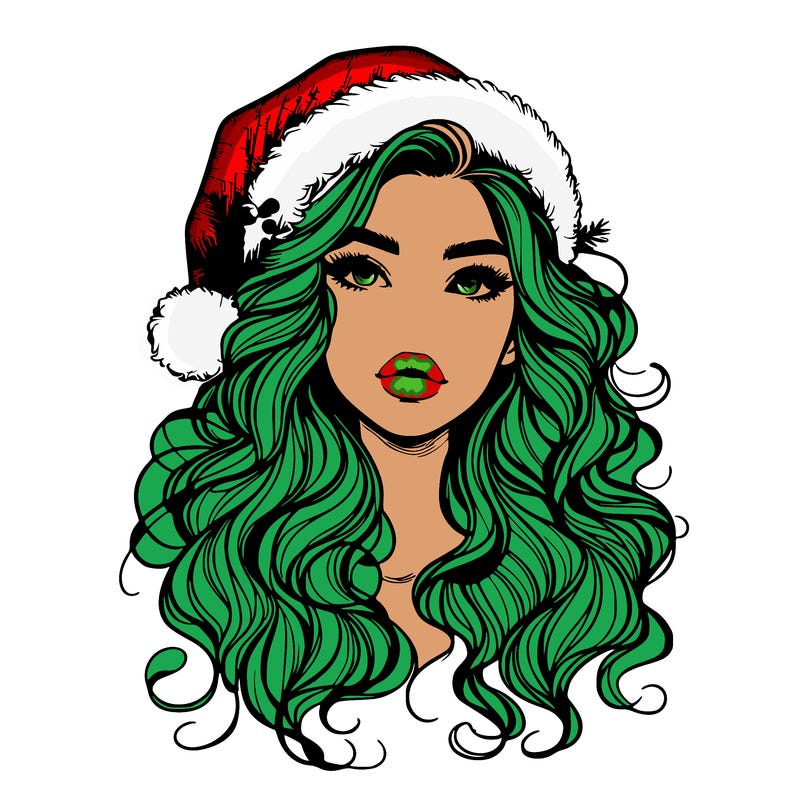 realistic christmas girl with wavy hair and lips