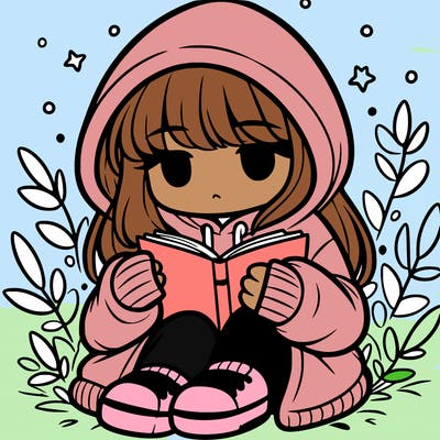 girl in oversized hoodie reading a book