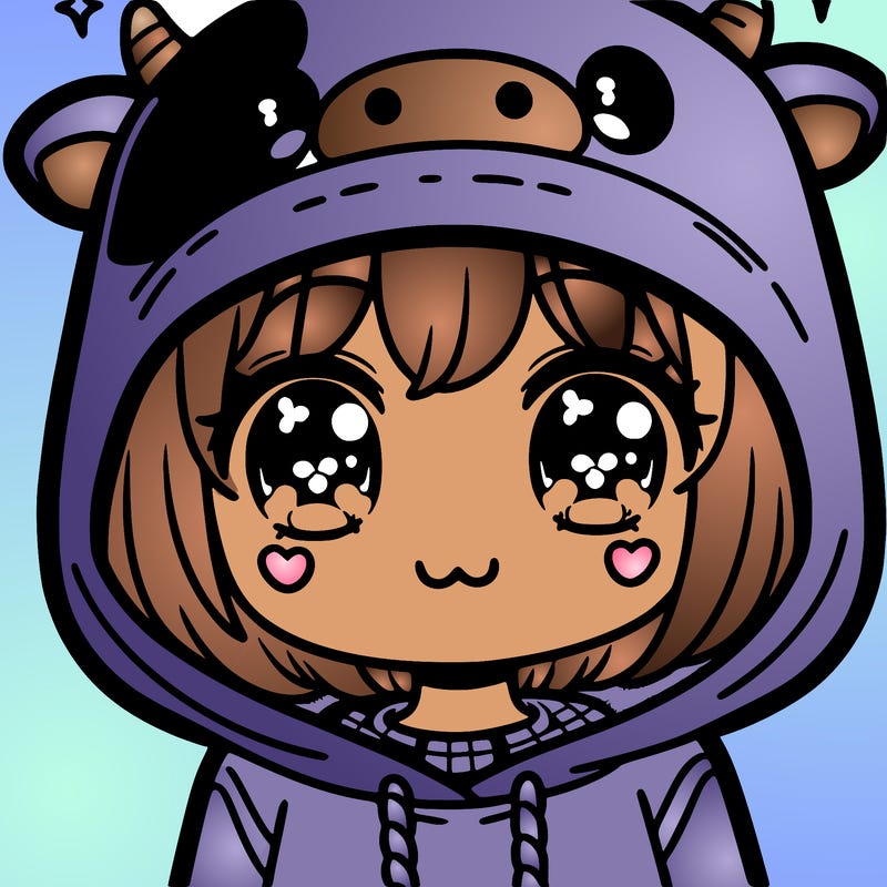 kawaii girl with cow hoodie