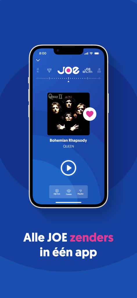 L'interfaccia dell'app JOE Live Radio su un iPhone che riproduce musica