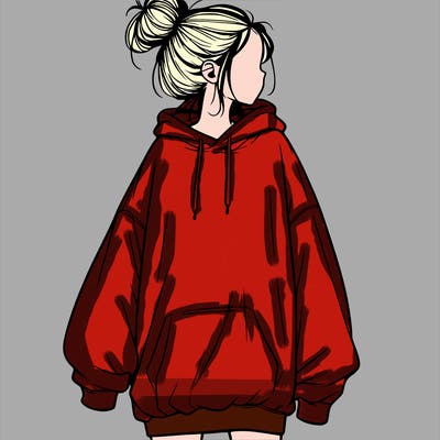 realistic girl with a oversized sweatshirt on and a bun