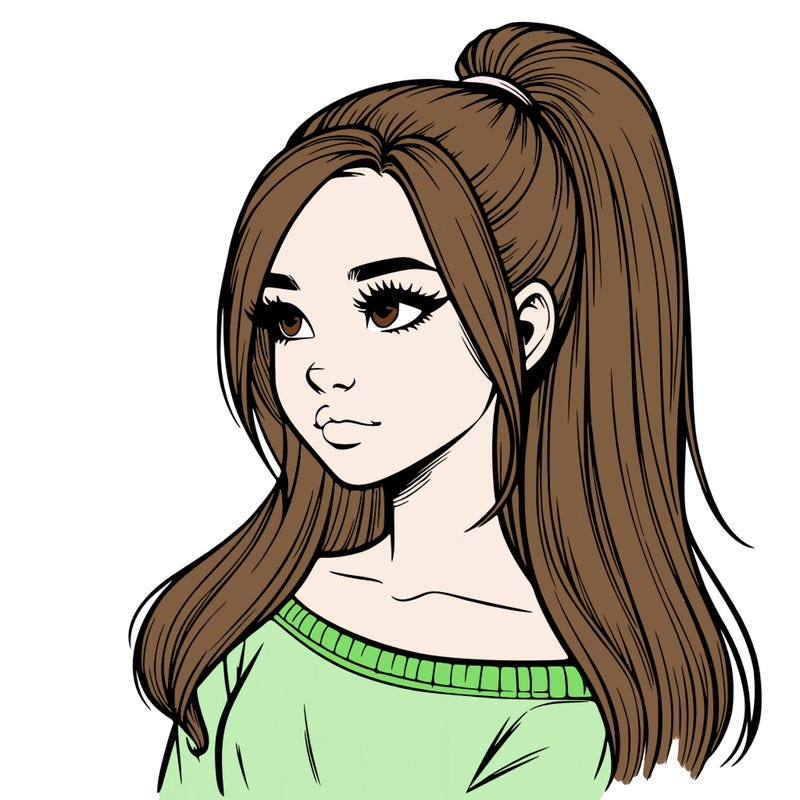 realistic girl with a high ponytail