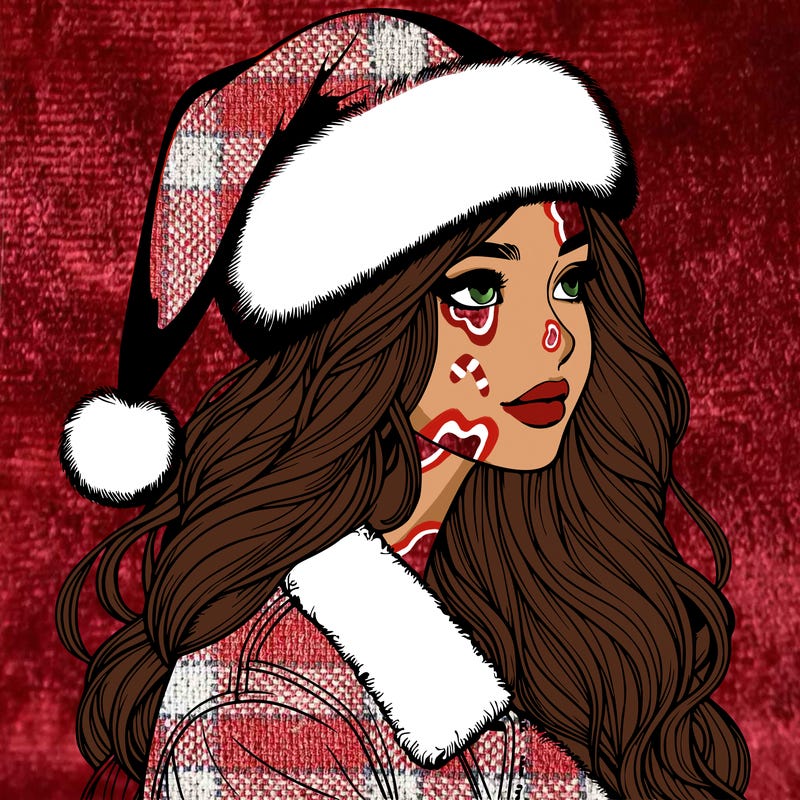 realistic girl in santa hat